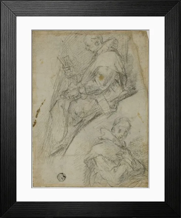 Framed Print : Two Studies of Carthusians (recto); Three Sketches of Heads of Carthusians (verso), 1591 / 92. Creator: Bernardino Poccetti Framed Print : Two Studies of Carthusians (recto); Three Sketches of Heads of Carthusians (verso), 1591 / 92. Creator: Bernardino Poccetti