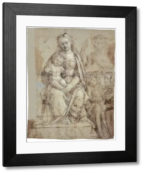 Framed Print : Madonna and Child, a Warrior Saint (Michael?), and a Group of Worshippers, 1565 / 70. Creator: Bernardino Lanino Framed Print : Madonna and Child, a Warrior Saint (Michael?), and a Group of Worshippers, 1565 / 70. Creator: Bernardino Lanino