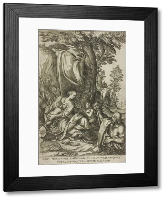 Framed Print : Rest on the Flight into Egypt, 1583. Creator: Bernardino Passeri
