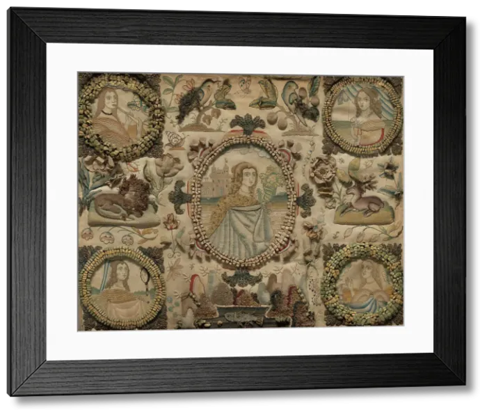 Framed Print : Needlework (Depicting the Five Senses), England, 1601 / 25. Creator: Unknown Framed Print : Needlework (Depicting the Five Senses), England, 1601 / 25. Creator: Unknown