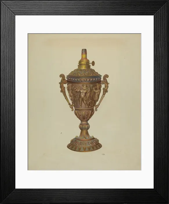 Framed Print : Ornamental Oil Lamp, c. 1940. Creator: Joseph L. Boyd Framed Print : Ornamental Oil Lamp, c. 1940. Creator: Joseph L. Boyd