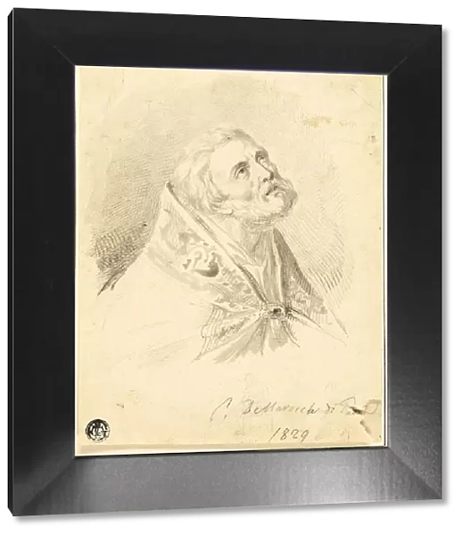 Bust of Bishop Saint, with Slight Figure Sketches, 1829. Creators: Carlo Dellarocca, Paul Delaroche