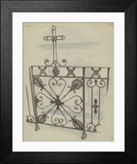 Framed Print : Iron Gate and Fence, c. 1936. Creator: Joseph L. Boyd Framed Print : Iron Gate and Fence, c. 1936. Creator: Joseph L. Boyd