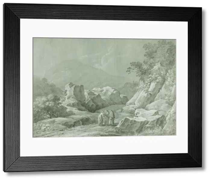 Framed Print : Two Monks giving Water to a Woman and Child in the Wilderness, n.d. Creator: Carlo Labruzzi Framed Print : Two Monks giving Water to a Woman and Child in the Wilderness, n.d. Creator: Carlo Labruzzi