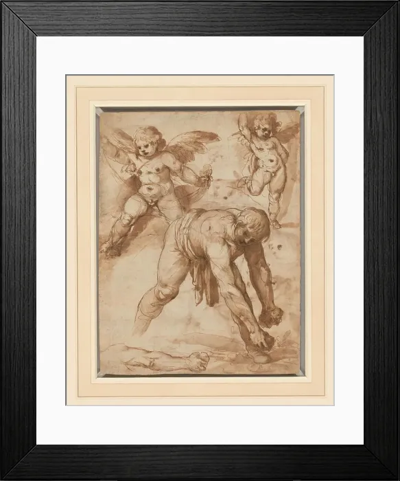Framed Print : Studies of a Figure Bending Over, Two Putti, and an Arm (recto); Rest on the Flight... 1596 / 97. Creator: Cesare Rossetti Framed Print : Studies of a Figure Bending Over, Two Putti, and an Arm (recto); Rest on the Flight... 1596 / 97. Creator: Cesare Rossetti