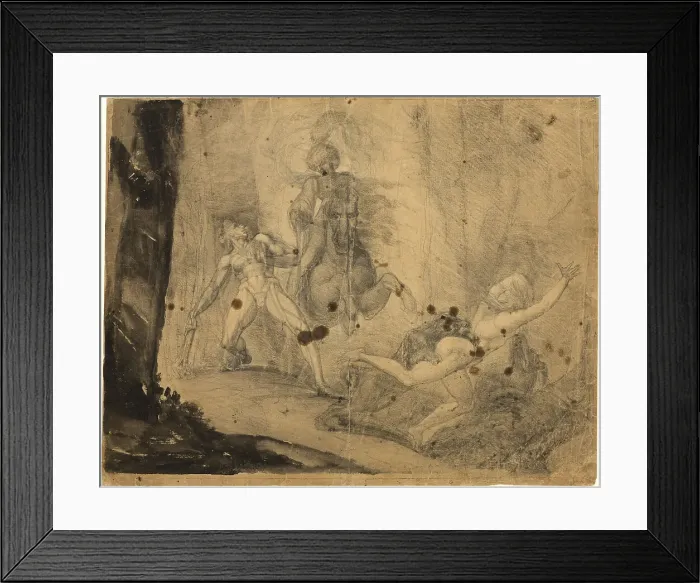 Framed Print : Theodore Meets in the Wood the Specter of His Ancestor Guido Cavalcanti, Chasing... 1783. Creator: Henry Fuseli Framed Print : Theodore Meets in the Wood the Specter of His Ancestor Guido Cavalcanti, Chasing... 1783. Creator: Henry Fuseli