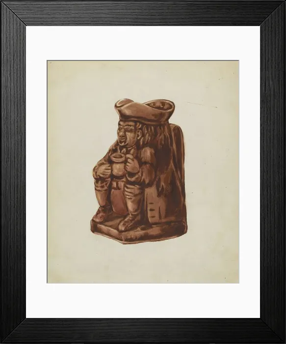 Framed Print : Brown Pottery Toby Jug, c. 1936. Creator: Dorothy Brennan Framed Print : Brown Pottery Toby Jug, c. 1936. Creator: Dorothy Brennan