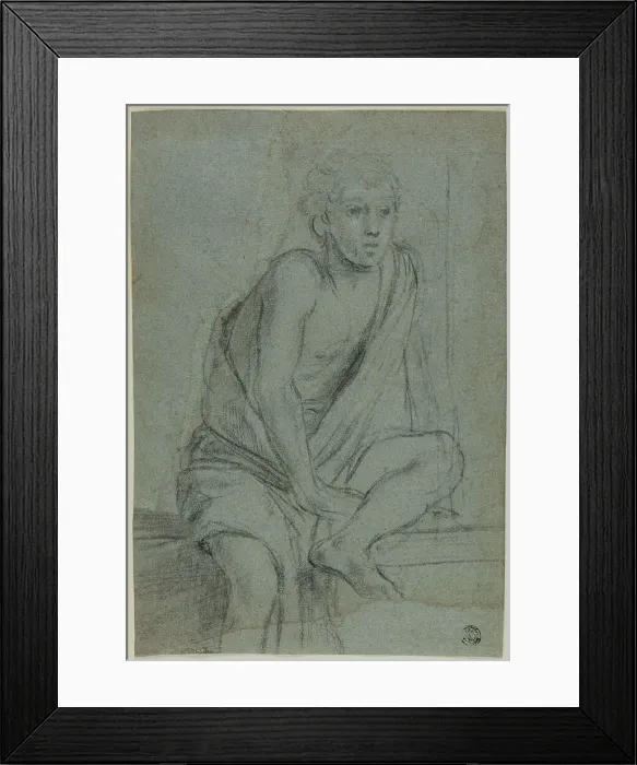 Framed Print : Seated Youth: Study for Flagellation of Saint Andrew, c.1608. Creator: Domenichino