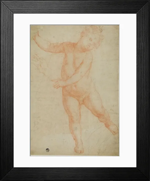 Framed Print : Putto Poised on Right Leg (recto); Sketch of a Draped Arm (verso), 1575 / 1600. Creator: Domenico Cresti Framed Print : Putto Poised on Right Leg (recto); Sketch of a Draped Arm (verso), 1575 / 1600. Creator: Domenico Cresti