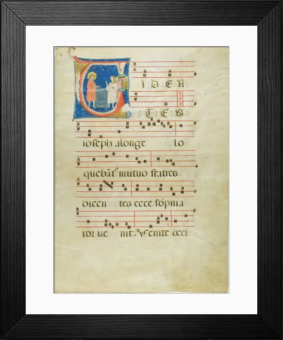 Framed Print : Joseph and his Brothers at the Well, Initial V from an Antiphonary, 1310 / 15. Creator: Neri da Rimini Framed Print : Joseph and his Brothers at the Well, Initial V from an Antiphonary, 1310 / 15. Creator: Neri da Rimini