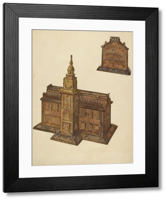 Framed Print : Cast Iron Toy Bank: Independence Hall, c. 1937. Creator: Dorothy Brennan Framed Print : Cast Iron Toy Bank: Independence Hall, c. 1937. Creator: Dorothy Brennan