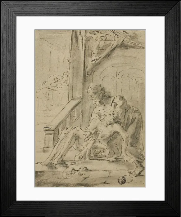 Framed Print : Old Man Supporting Young Man, n.d. Creator: Unknown Framed Print : Old Man Supporting Young Man, n.d. Creator: Unknown