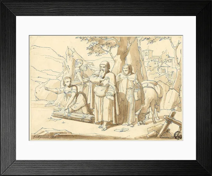 Framed Print : Peasant Woman Giving Directions to Monks, 1850. Creator: Eugenio Agneni Framed Print : Peasant Woman Giving Directions to Monks, 1850. Creator: Eugenio Agneni