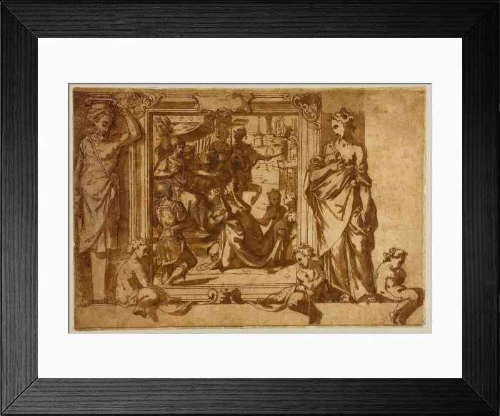 Framed Print : Woman Kneeling Before a Ruler, 1566-67. Creator: Federico Zuccaro Framed Print : Woman Kneeling Before a Ruler, 1566-67. Creator: Federico Zuccaro