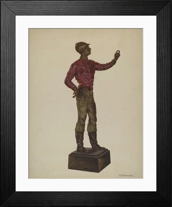 Framed Print : Cast Iron Dobbie: Jockey, c. 1937. Creator: Dorothy Brennan Framed Print : Cast Iron Dobbie: Jockey, c. 1937. Creator: Dorothy Brennan