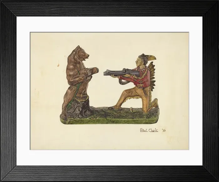 Framed Print : Toy Bank: Bear and Indian, 1939. Creator: Ethel Clarke Framed Print : Toy Bank: Bear and Indian, 1939. Creator: Ethel Clarke