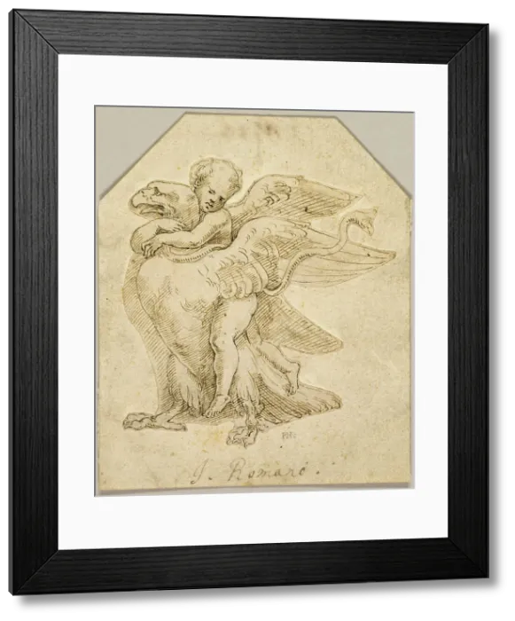 Framed Print : Cupid Astride an Eagle, n.d. Creator: Giulio Romano Framed Print : Cupid Astride an Eagle, n.d. Creator: Giulio Romano