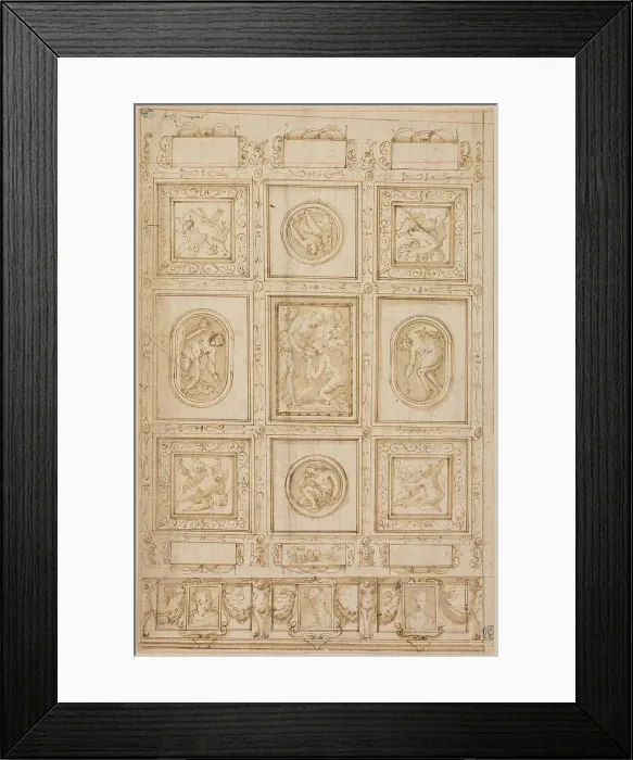 Framed Print : Study for a Ceiling Decoration, with Rebecca and Eliezer at the Well (recto); Study... 1569 / 73. Creator: Giorgio Vasari Framed Print : Study for a Ceiling Decoration, with Rebecca and Eliezer at the Well (recto); Study... 1569 / 73. Creator: Giorgio Vasari