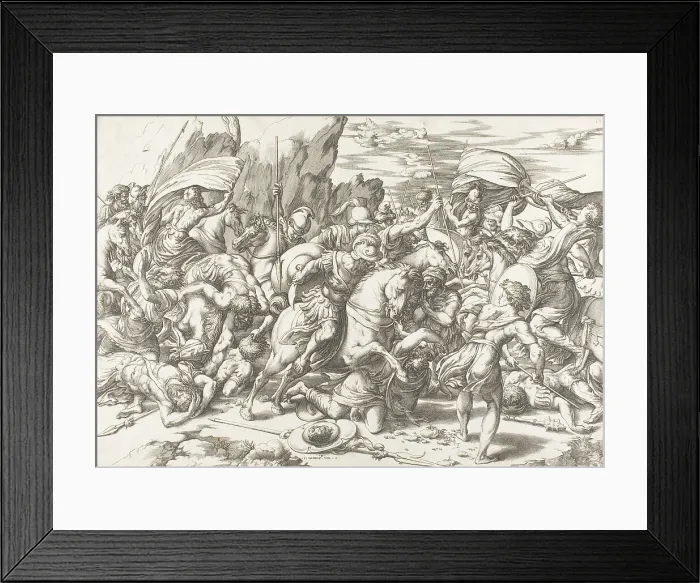 Framed Print : The Battle around the Shield and Lance, c.1527. Creators: Giovanni Jacopo Caraglio, Raphael