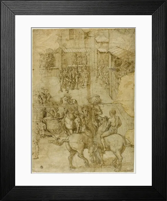 Framed Print : Mythological Pageant (recto); Illegible Inscriptions and Anatomical Studies of...(verso), 1528 / 29. Creator: Girolamo Genga Framed Print : Mythological Pageant (recto); Illegible Inscriptions and Anatomical Studies of...(verso), 1528 / 29. Creator: Girolamo Genga