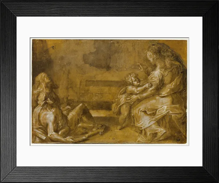 Framed Print : Two Reclining Beggars, and Seated Mother and Child, at Foot of Steps, n.d. Creator: Girolamo Macchietti Framed Print : Two Reclining Beggars, and Seated Mother and Child, at Foot of Steps, n.d. Creator: Girolamo Macchietti