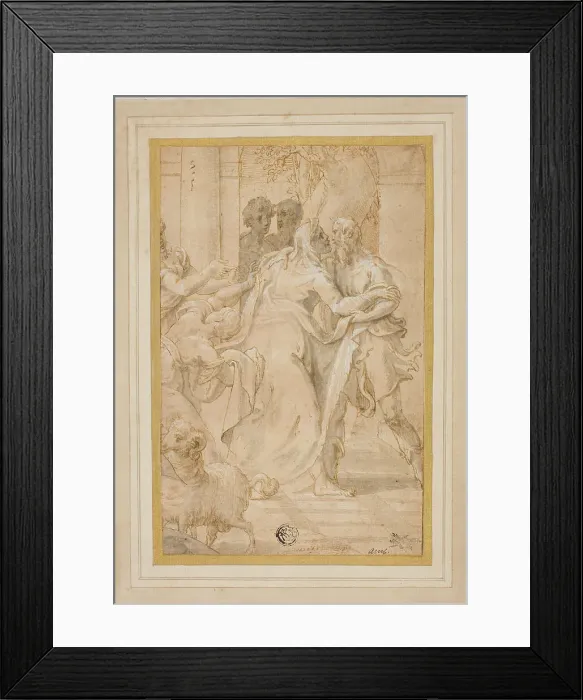 Framed Print : The Meeting of Joachim and Anna at the Golden Gate, c.1553. Creator: Girolamo Mazzola Bedoli Framed Print : The Meeting of Joachim and Anna at the Golden Gate, c.1553. Creator: Girolamo Mazzola Bedoli