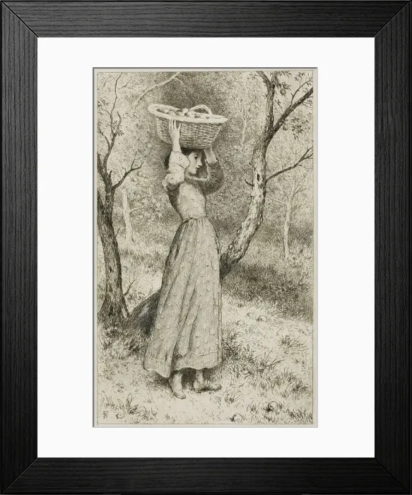 Framed Print : Young Girl in an Orchard with a Basket of Fruit, c.1850. Creator: Birket Foster Framed Print : Young Girl in an Orchard with a Basket of Fruit, c.1850. Creator: Birket Foster