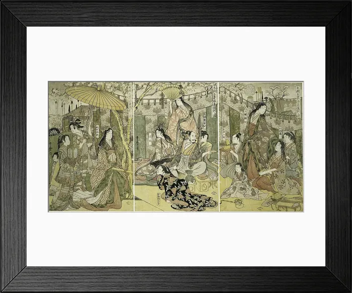 Framed Print : Picture of Hideyoshi and his Five Wives Viewing Cherry Blossoms at Higashiyama... Japan, c.1803 / 04. Creator: Kitagawa Utamaro Framed Print : Picture of Hideyoshi and his Five Wives Viewing Cherry Blossoms at Higashiyama... Japan, c.1803 / 04. Creator: Kitagawa Utamaro