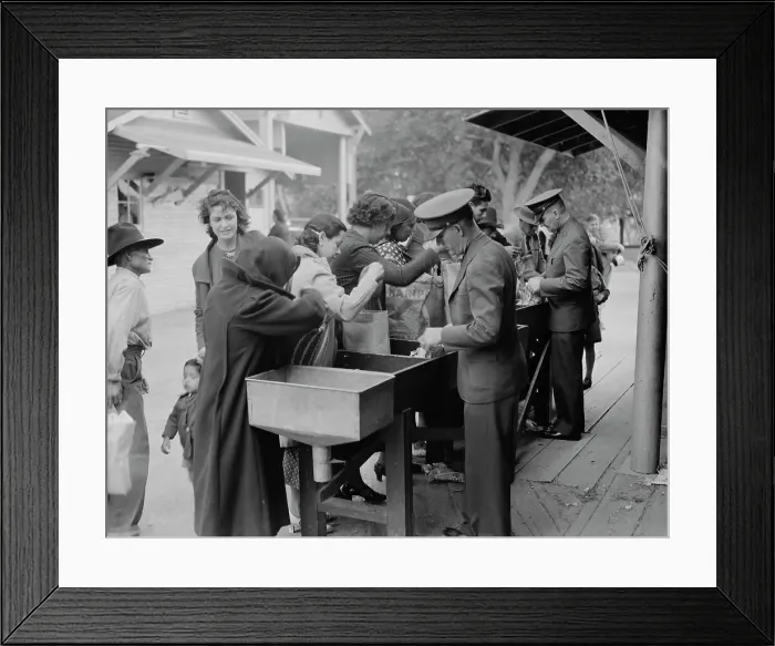 Framed Print : State border plant inspection between Mexico and the United States, 1937. Creator: Dorothea Lange Framed Print : State border plant inspection between Mexico and the United States, 1937. Creator: Dorothea Lange