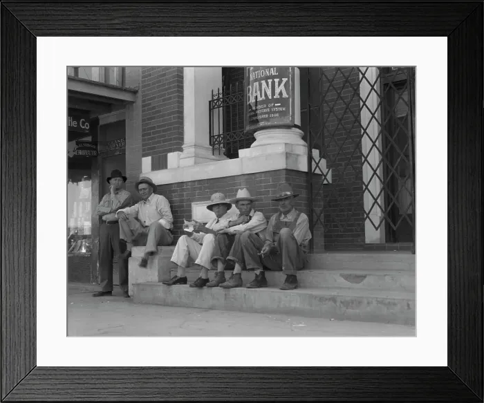 Framed Print : On the steps of the bank in the public square, Memphis, Texas, 1937. Creator: Dorothea Lange Framed Print : On the steps of the bank in the public square, Memphis, Texas, 1937. Creator: Dorothea Lange