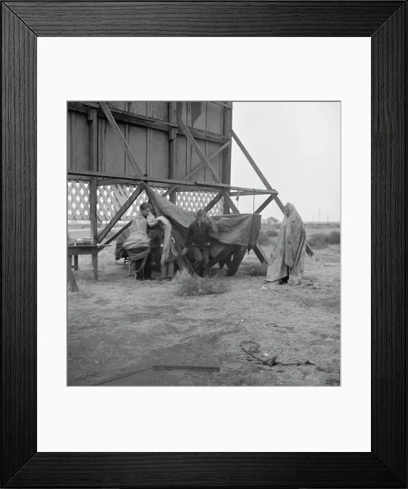 Framed Print : One of three families camped behind a billboard on U.S. 99, Kern County, California, 1938. Creator: Dorothea Lange Framed Print : One of three families camped behind a billboard on U.S. 99, Kern County, California, 1938. Creator: Dorothea Lange