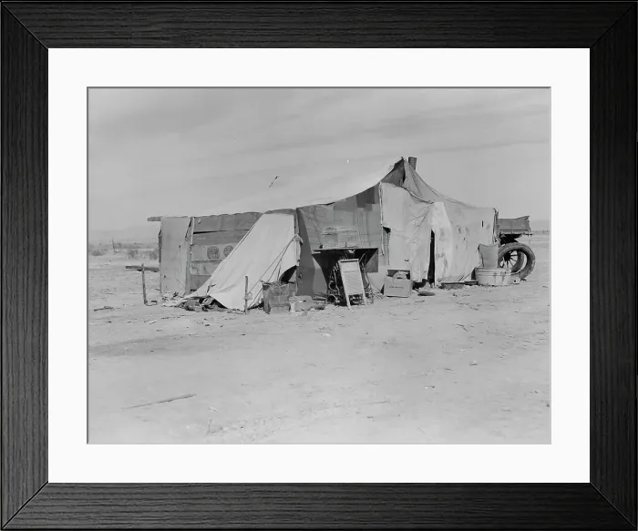 Framed Print : Home of a dust bowl refugee in California, Imperial County, California, 1937. Creator: Dorothea Lange Framed Print : Home of a dust bowl refugee in California, Imperial County, California, 1937. Creator: Dorothea Lange