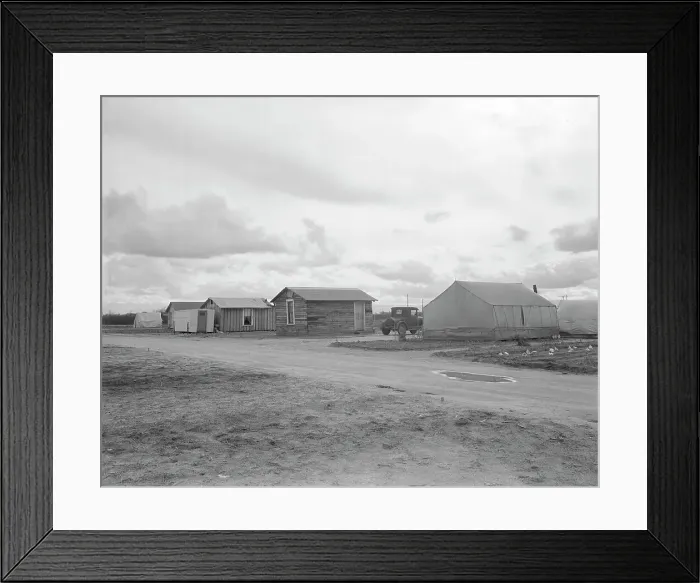 Framed Print : Little Oklahoma, the community that grew out of the need for help in the potato... CA, 1936. Creator: Dorothea Lange Framed Print : Little Oklahoma, the community that grew out of the need for help in the potato... CA, 1936. Creator: Dorothea Lange