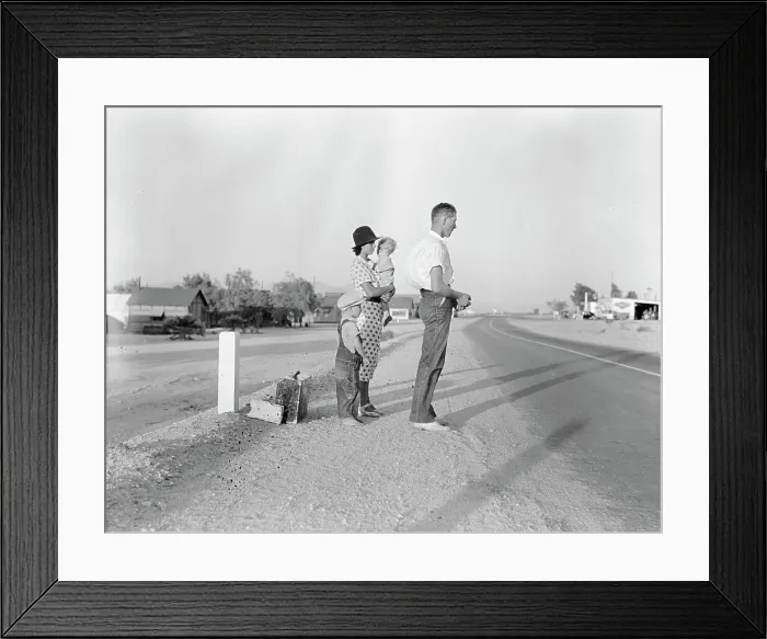 Framed Print : Oklahoma farm family on highway between Blythe and Indio - self-resettlement in California, 1936. Creator: Dorothea Lange Framed Print : Oklahoma farm family on highway between Blythe and Indio - self-resettlement in California, 1936. Creator: Dorothea Lange