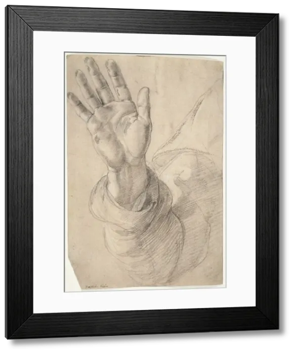 Framed Print : Upraised Right Hand, with Palm Facing Outward: Study for Saint Peter, 1518 / 20. Creator: Raphael Framed Print : Upraised Right Hand, with Palm Facing Outward: Study for Saint Peter, 1518 / 20. Creator: Raphael