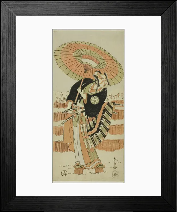 Framed Print : The Actor Ichimura Uzaemon IX as Kajiwara Genta no Kagetoki in a dance interlude in sce... c. 1770. Creator: Shunsho Framed Print : The Actor Ichimura Uzaemon IX as Kajiwara Genta no Kagetoki in a dance interlude in sce... c. 1770. Creator: Shunsho