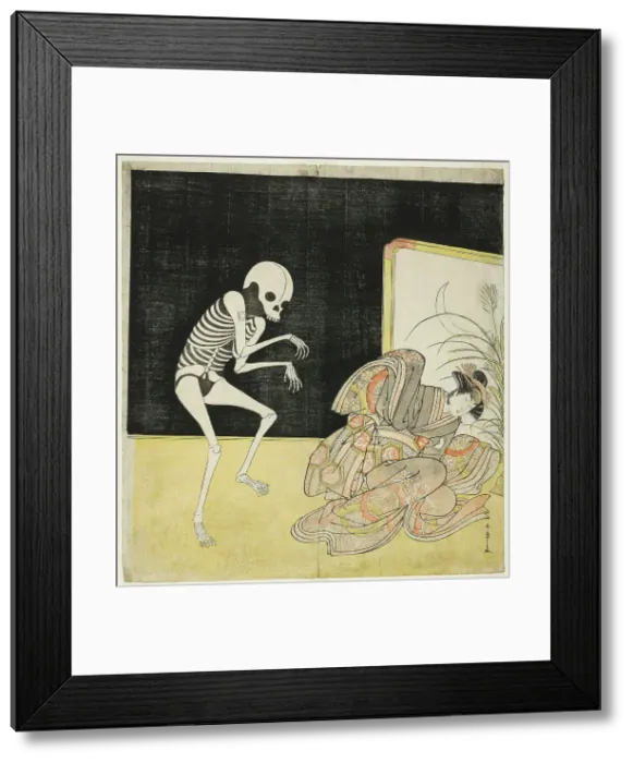 Framed Print : The actors Ichikawa Danjuro V as a skeleton, spirit of the renegade monk Seigen (left), an... 1783. Creator: Shunsho Framed Print : The actors Ichikawa Danjuro V as a skeleton, spirit of the renegade monk Seigen (left), an... 1783. Creator: Shunsho