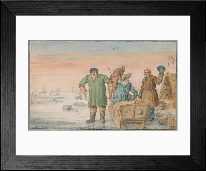 Framed Print : Two Old Men beside a Sled Bearing the Coats of Arms of Amsterdam and Utrecht, 1620 / 33. Creator: Hendrick Avercamp Framed Print : Two Old Men beside a Sled Bearing the Coats of Arms of Amsterdam and Utrecht, 1620 / 33. Creator: Hendrick Avercamp