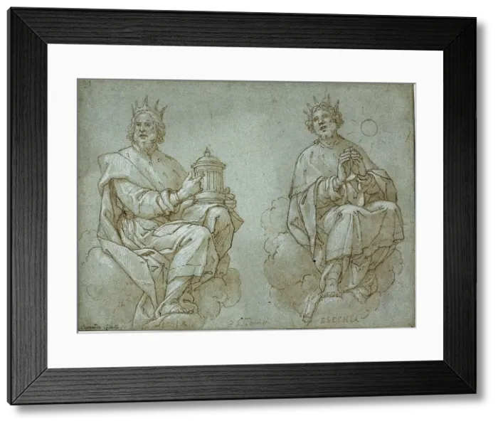 Framed Print : Two Seated Kings of Judah; Josiah and Hezekiah, 1591. Creator: Bernardo Castello Framed Print : Two Seated Kings of Judah; Josiah and Hezekiah, 1591. Creator: Bernardo Castello