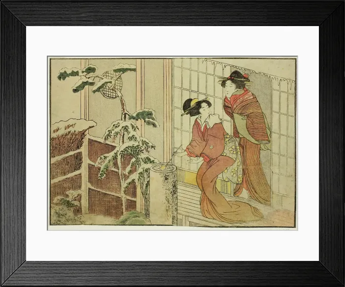 Framed Print : Two Women on Verandah on a Snowy Morning, from the illustrated book Picture... New Year, 1801. Creator: Kitagawa Utamaro. Two Women on Verandah on a Snowy Morning, from the illustrated book Picture... New Year, 1801 Framed Print : Two Women on Verandah on a Snowy Morning, from the illustrated book Picture... New Year, 1801. Creator: Kitagawa Utamaro. Two Women on Verandah on a Snowy Morning, from the illustrated book Picture... New Year, 1801