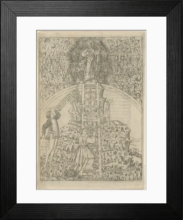 Framed Print : The Holy Mountain, folio 3 from The Holy Mountain (Monte Sancto di Dio), 1477. Creators: Baccio Baldini, Antonio Bettini Framed Print : The Holy Mountain, folio 3 from The Holy Mountain (Monte Sancto di Dio), 1477. Creators: Baccio Baldini, Antonio Bettini