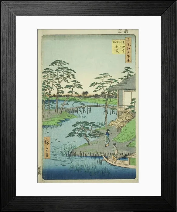 Framed Print : Mokubo Temple, Uchigawa Inlet, and Gozensaihata (Mokuboji Uchigawa Gozensaihata), from the... 1857. Creator: Ando Hiroshige Framed Print : Mokubo Temple, Uchigawa Inlet, and Gozensaihata (Mokuboji Uchigawa Gozensaihata), from the... 1857. Creator: Ando Hiroshige