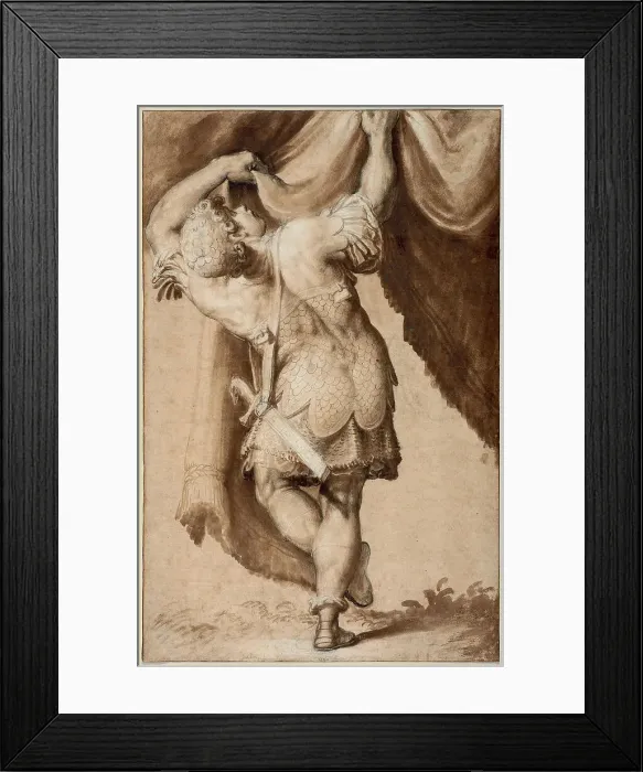 Framed Print : Young Warrior, Seen from Behind, Lifting a Curtain, 1550 / 55. Creator: Francesco Salviati Framed Print : Young Warrior, Seen from Behind, Lifting a Curtain, 1550 / 55. Creator: Francesco Salviati
