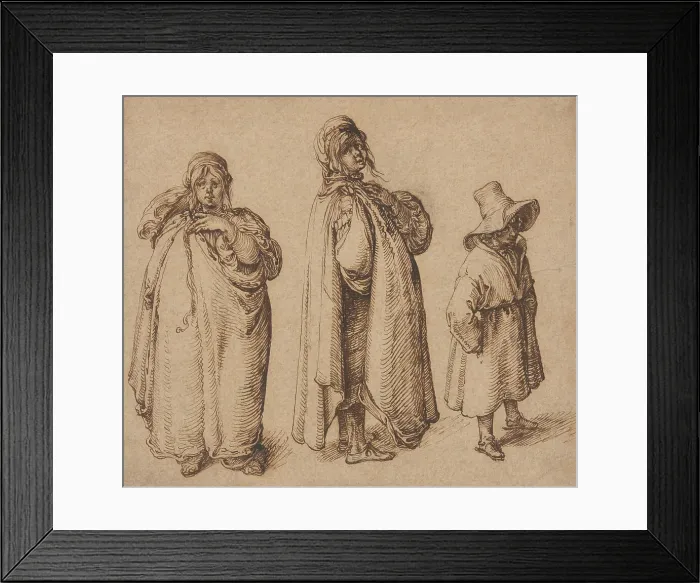 Framed Print : Two Studies of a Roma Woman and a Roma Boy in a Large Hat, c.1605. Creator: Jacques de Gheyn II Framed Print : Two Studies of a Roma Woman and a Roma Boy in a Large Hat, c.1605. Creator: Jacques de Gheyn II