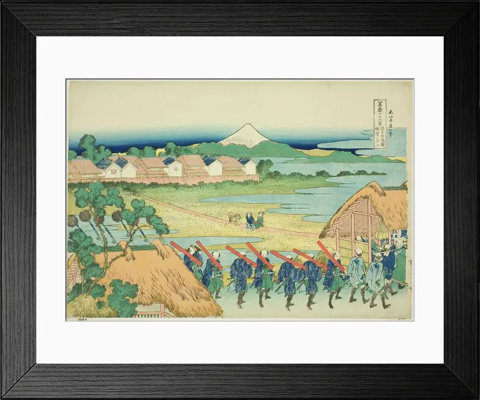 Framed Print : Mount Fuji Seen from the Senju Pleasure Quarter (Senju kagai yori chobo no Fuji)... c. 1830 / 33. Creator: Hokusai Framed Print : Mount Fuji Seen from the Senju Pleasure Quarter (Senju kagai yori chobo no Fuji)... c. 1830 / 33. Creator: Hokusai