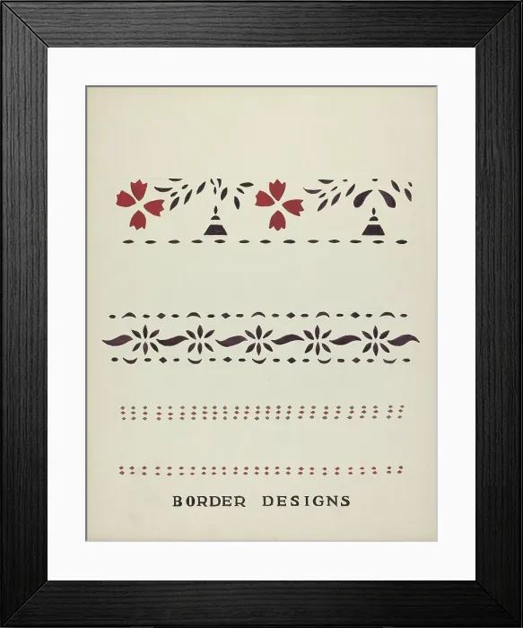 Framed Print : Border Designs From Proposed Portfolio Maine Wall Stencils, 1935 / 1942. Creator: Mildred E Bent. Border Designs From Proposed Portfolio Maine Wall Stencils, 1935 / 1942. Creator: Mildred E Bent Framed Print : Border Designs From Proposed Portfolio Maine Wall Stencils, 1935 / 1942. Creator: Mildred E Bent. Border Designs From Proposed Portfolio Maine Wall Stencils, 1935 / 1942. Creator: Mildred E Bent
