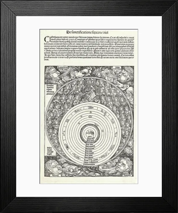 Framed Print : De sanctificatione septime diei (from the Schedel's Chronicle of the World), ca 1493. Creator: Wolgemut, Michael (1434-1519) Framed Print : De sanctificatione septime diei (from the Schedel's Chronicle of the World), ca 1493. Creator: Wolgemut, Michael (1434-1519)