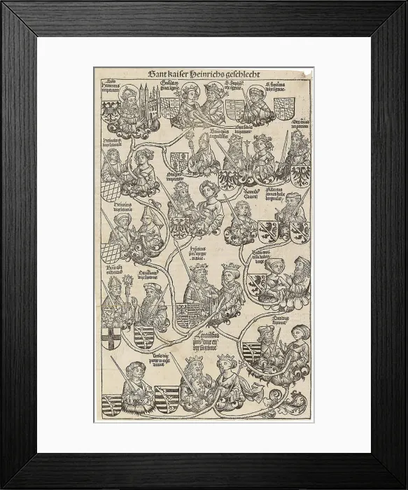 Framed Print : Genealogia divi heinrici imperatoris. The family tree of Emperor Henry II... ca 1493. Creator: Wolgemut, Michael (1434-1519) Framed Print : Genealogia divi heinrici imperatoris. The family tree of Emperor Henry II... ca 1493. Creator: Wolgemut, Michael (1434-1519)