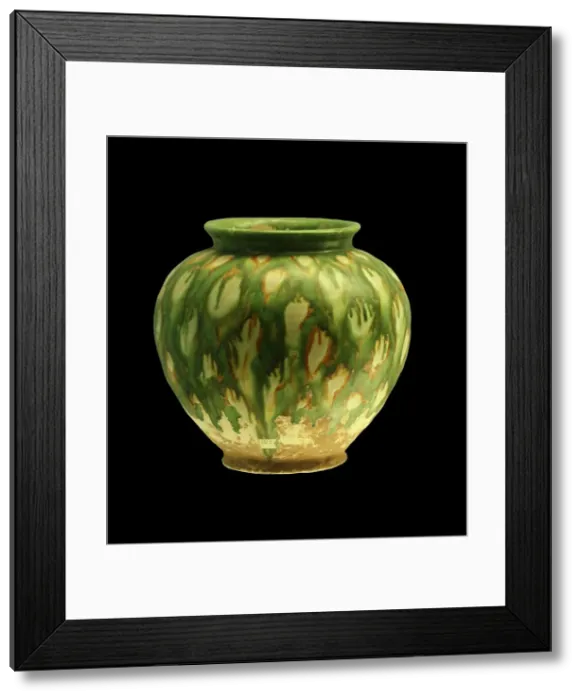 Framed Print : Sancai (three-color glazed) pottery jar. Creator: The Oriental Applied Arts Framed Print : Sancai (three-color glazed) pottery jar. Creator: The Oriental Applied Arts