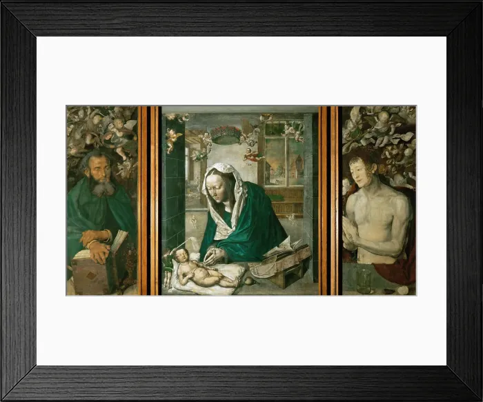 Framed Print : Dresden Altarpiece: central panel: Madonna Adoring the Child. The side panels: Saint Anthony and Sai Creator: Dürer, Albrecht (1471-1528) Framed Print : Dresden Altarpiece: central panel: Madonna Adoring the Child. The side panels: Saint Anthony and Sai Creator: Dürer, Albrecht (1471-1528)